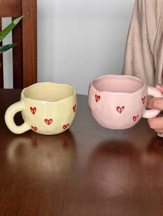 Sweet Heart-Shaped Ceramic Coffee Mug, High-Quality Ceramic Cup, Creative Ceramic Mug, Pink Water Cup, Hand-Pinched Heart-Shaped Ceramic Tea Cup, Office Coffee Latte Mug