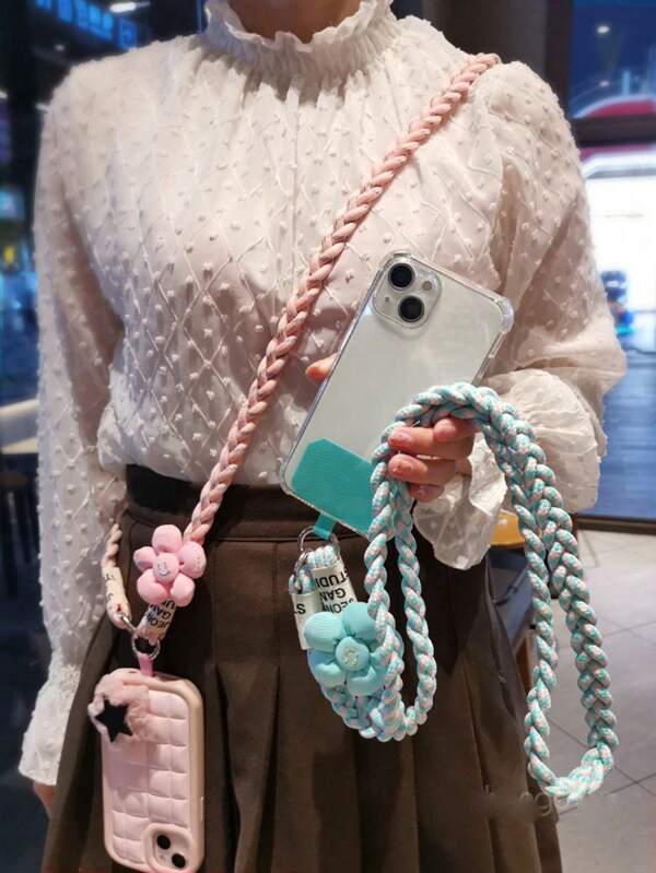 Cordão de girassol com trança tripla, alça transversal para celular, elegante e fofo, uso externo/para caminhadas, vem com clipe, anti-perda