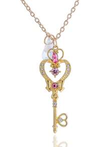 1 pieza Collar de Sailor Moon con diseño de anime y dibujos animados, collar exquisito de moda, cadena para clavícula con estilo kawaii, transformación de tarjeta Sakura, collar de niña con corazón ins.
