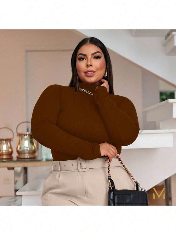 Blusa Feminina Plus Size Cacharrel Manga Longa e Gola Alta