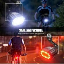 [Super Bright Bicycle Lights] Front & Rear Set, One-Key Quick Release, USB Rechargeable + 350mAh Battery Life, IPX4 Waterproof & Rainproof Design, Night Riding Safety Warning Light