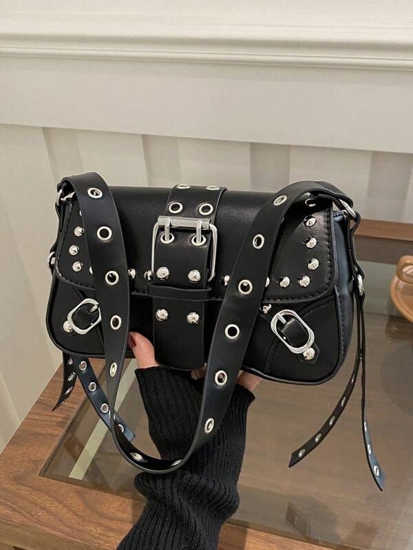 Bolsa de Ombro Punk Rebite Novíssima, Portátil, Adequada para Adolescentes, Estudantes Universitárias, Profissionais de Colarinho Branco, Muito Adequada para Trabalho, Volta às Aulas, Ensino Médio, Faculdade, Férias. Adequada para Compras, Carteira, Compras, Jovens Mulheres, Estudantes Universitárias, Novos Ingressantes, Profissionais de Colarinho Branco. Muito adequada para Escritório, Faculdade, Trabalho, Negócios, Deslocamento, Atividades ao Ar Livre, Viagens e Passeios