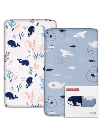 GLLQUEN BABY Pack N Play 床单 2 件装，适用于 Pack And Play 床垫，便携式迷你婴儿床床单，超柔软自然贴合可转换游戏床床垫床单套，适用于男孩女孩，适用于嘴巴和手部，经 Oeko-Tex 认证