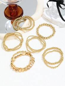 13pcs Fashion CCB Beaded Bracelet Set, Geometric Circle Star Charm Bracelets For Women - Gold - View 4