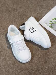 1 Paio di Sneaker Casual Bianche Versatili per Bambini, Scarpe Piatte Studente Comode e Traspiranti con Ricamo cartoni animati, Scarpe da Ginnastica Sportive di Stile Campus alla Moda
