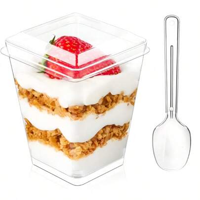 75pcs Transparent Dessert Cups With Lids And Spoons, Yogurt Jelly,Appetizer Cups With Covers For Parties, Mini Shot Glasses With Spoons For Puddings, Fruits And Ice Creams