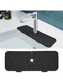 1 件厨房水槽防溅罩 - 硅胶水龙头手柄滴水槽托盘、水龙头后方洗洁精分配器和海绵架垫、厨房防护装置、适用于厨房台面和浴室的水槽配件