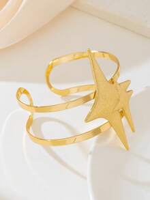 1pc Minimalist Double Cross Star Shaped Adjustable Open Bangle, Holiday Party Gift - Yellow Gold - View 2