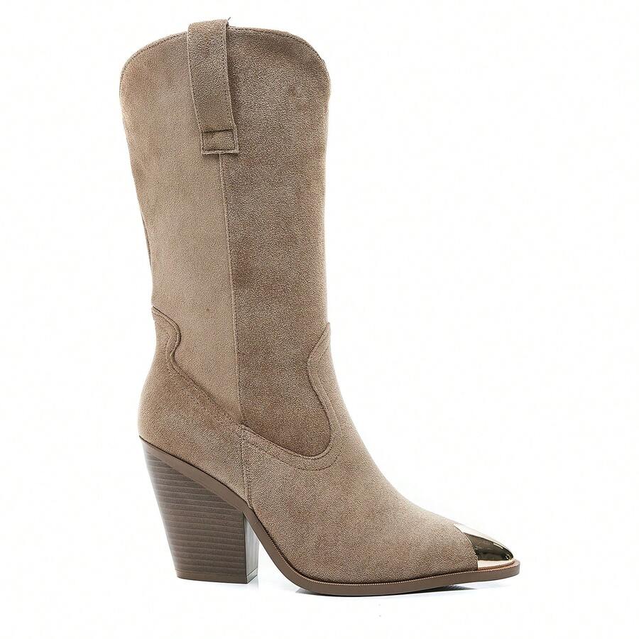 Bottes Haute Western à Talon épais And Bout Point Décoratif - KHAKI9352 - View 1