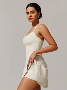 MASKERT Spring And Summer Women's Sports Jumpsuit, Fitness Suit, Tennis Skirt, Neck Hanging Jumpsuit, Running Skirt, High Elasticity Fitness Yoga Suit, Comfortable And Skin Friendly For Home Leisure - 杏色 - 查看 3