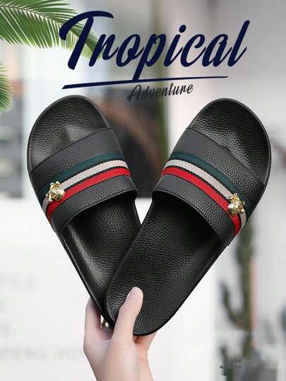 Men's Outdoor Sandals EVA Summer Slippers Beach Shoes Indoor/Outdoor Male Flip Flops Fashion Black Sports Slippers, Shower Shoes