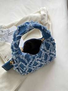 2件套水洗牛仔时尚手提包，带肩带袋