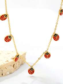 1 pieza Collar de acero inoxidable dorado con forma de escarabajo lindo, accesorio de moda para mujer, estilo bohemio vintage, joya de regalo para fiestas