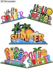 5pcs/1pc Hello Summer Watermelon Theme Desktop Decorations Signs And Plaques, Summer Wooden Signs, Home Office Decorations, Holiday Party Decorations, Craft Decorations, Summer Decorations, Holiday Gifts