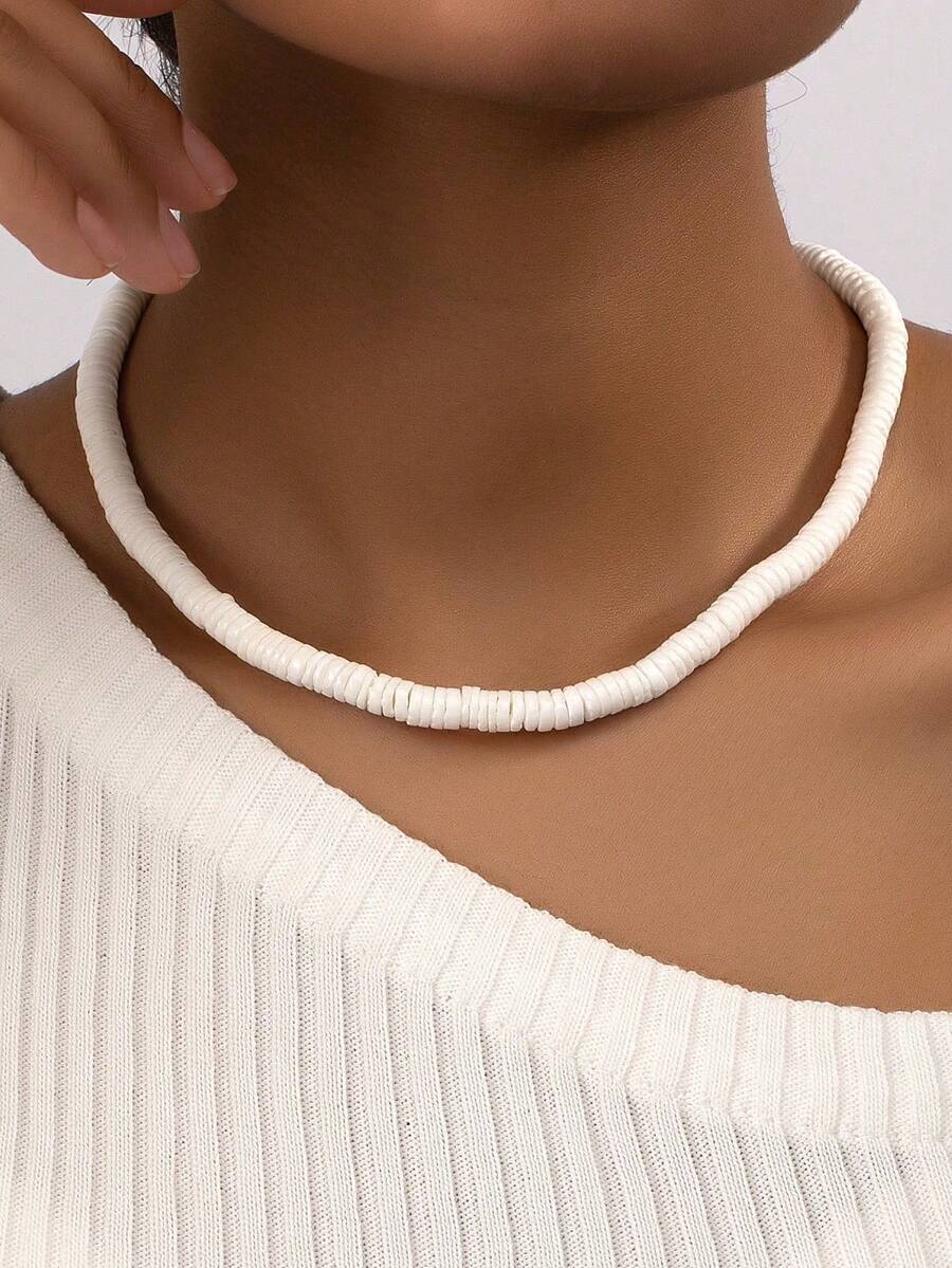 1pc Fashionable & Versatile Minimalist Stone Beaded Necklace - White - View 1