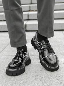 Zapatos Oxford formales de negocios para hombres con suela gruesa, de cuero brillante y con cordones de dos tonos