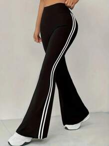 Women's High-Waisted Flare Yoga Pants – Solid Color Wide-Leg Active Trousers, Stretchy Elastic Waist Lounge Pants For Gym, Workout & Casual Wear