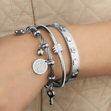 Set de 3 piezas/1 set de Multi-Colgante y Pulsera de Acero Inoxidable, con diseño de tornillo y estilo de flor de ciruelo con circonita cúbica, adecuado para uso diario y como regalo, en todas las estaciones