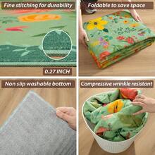 Alfombra para sala de estar, de pelo corto, antideslizante, con estampado floral, lavable, para dormitorio, comedor, sala de juegos, oficina. - Verde - Ver 5