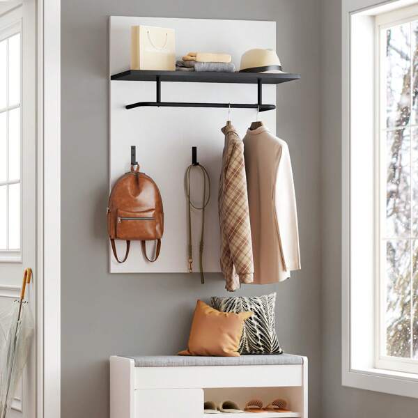 Wandgehänge mit Ablagebrett, Wandgarderobe mit 3 Haken, Garderobenständer, Flur-Garderobe, Garderobe für Eingang, Schlafzimmer, Wohnzimmer, weiß