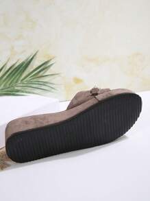 Women's Fashion Pearl Decor Wedge Slippers, Suitable For Wedding, Party, Vacation, Casual Wear, Thick Sole Sandals