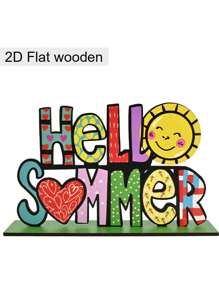 5pcs/1pc Hello Summer Watermelon Theme Desktop Decorations Signs And Plaques, Summer Wooden Signs, Home Office Decorations, Holiday Party Decorations, Craft Decorations, Summer Decorations, Holiday Gifts