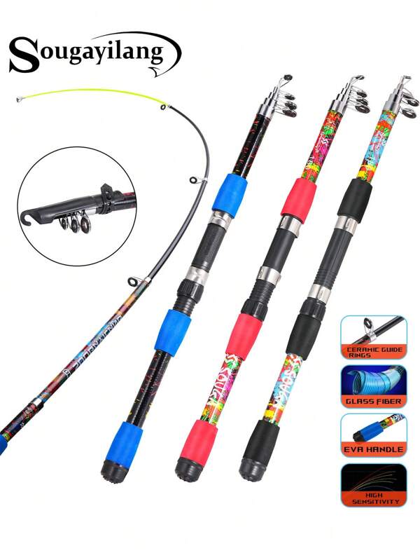 SOUGAYILANG 1Pc Lightweight Telescopic Fishing Rod,5-Section Tricolor Fishing Pole With Strong Resilience-Fiberglass Material,Sensitive And Ideal For Beginner Anglers