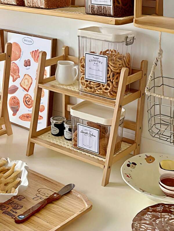 1 Pc Solid Wood Desktop Storage Rack, Double Layer Kitchen Desktop Rack, Desktop Bookshelf, Home Desktop Storage Rack, Home Decoration, Room Decoration, Cup Storage, Kitchen Organizer