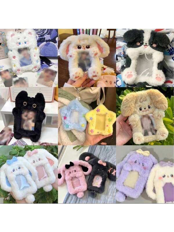 Plush Card Holder, Korean Style Bus/Access Card Case, Cute Black Cat, Puppy, Nurse, Rabbit, Star Plush Card Clip, Nylon Material, Clip Closure, Decorative Card Clip Accessories,School Supplies,Back To School