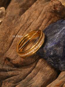 3pcs/Set S925 Pure Silver CZ Stone Band Rings, Women Layering Rings For Party, Engagement, Daily Wear, Valentine's Gift, Wedding Season - Gold - View 9