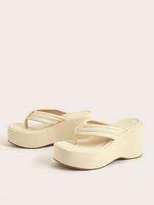 柔软防滑优质皮革人字拖凉鞋,时尚新款厚底拖鞋,舒适百搭,室内外均可穿着,适合所有季节,坡跟(新鞋的脚趾部位可能有点硬,建议先在家穿几次,磨合好后再穿到户外,有效减少摩擦) - 米色 - 查看 9