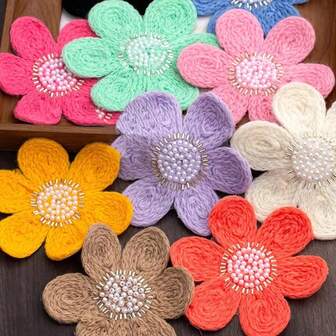 1 Adet Renkli İplik Boncuklu Çiçek Kumaş Yama, Giyim, Çanta, Ev Dekorasyonu Aksesuarı