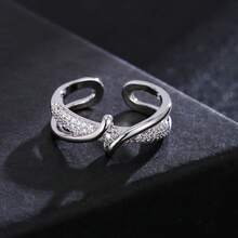 1 pieza Anillo abierto clásico con circonita cúbica de moda, adecuado para uso diario, de fiesta y casual de mujeres - anillo abierto - Ver 16