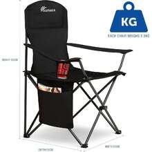 Set Of 2 Folding Camping Chairs, Extra-Wide Lightweight Outdoor Chairs With Armrests, Cup Holder And A Side Pocket, 120kg Capacity Per Chair - Black - Black - View 3
