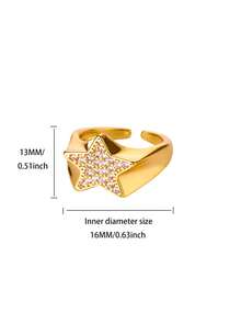 1 件奢华锆石几何开口戒指，适合女士男士 18k 镀金不锈钢戒指，结婚情侣珠宝礼物 - 金黃色 - 查看 11