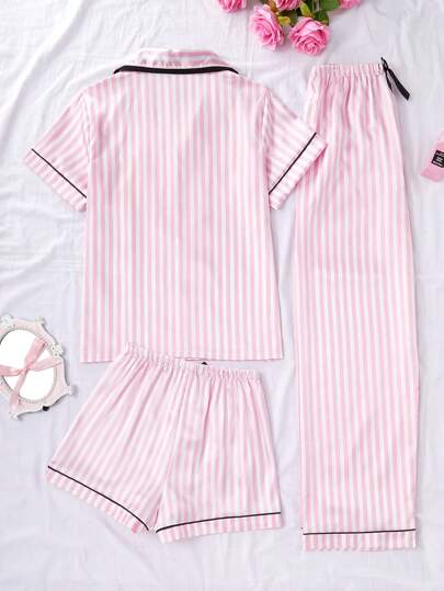 Piece Short Sleeve Top Shorts Pants Gestreepte Printed Pocket Homewear Set, Women Pyjama view 2