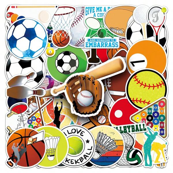 50pcs Sports Balls Cartoon Graffiti Stickers Including Basketball, Football For Notebook, Phone, Bicycle Helmet Room Decor Home Decor Wall Stickers Wall Decor Personalised Stickers