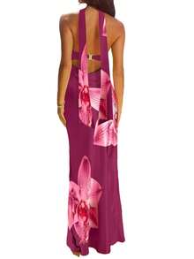 Womens Floral Strapless Dress With Scarf Y2k Backless Sleeveless Tube Maxi Long Dresses Sexy Mesh Bodycon Summer Beachwear - F;oral Purple - 查看 3