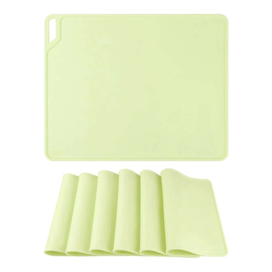 Placemat Set Of 6 Silicone Placemats For Kitchen Dining Table Decor, Washable Table Placemats Wipeable Table Mat - Light Green - View 1