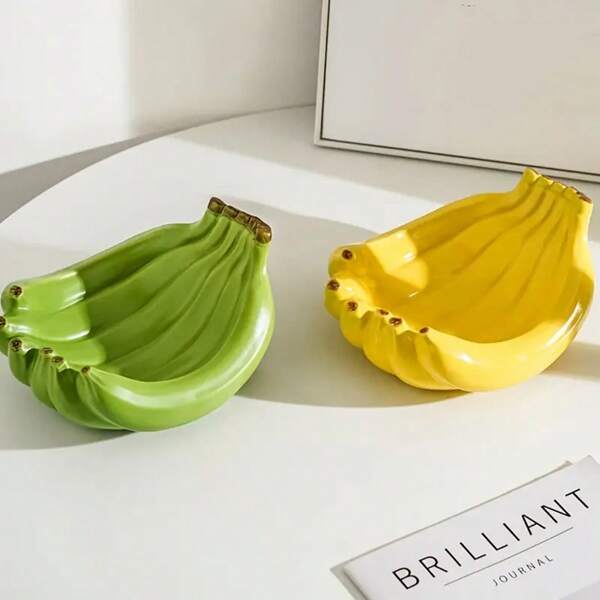 1pc Ceramic Banana Shaped Jewelry Tray, Storage Display Dish, Home Decor For Bedroom, Living Room