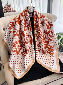 1pc Women's Elegant Floral & Polka Dot Print 90cm Scarf, Versatile For Casual & Fashion Streetwear, Headband, Shawl, Outdoor Sun Protection - Multicolor - View 9