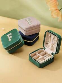 1pc Customizable Alphabet Jewelry Box Portable Jewelry Travel Storage Bag Mini Pearl Jewelry Box Bridesmaid Gift Box Compact Jewelry Box Earring Necklace Ring Jewelry Storage PU Leather Jewelry Box Creative Portable Jewelry Box Earring Gift Box Valentine's Day Gift Mother's Day Gift Halloween Gift Christmas Gift Bathroom Accessories Back To School
