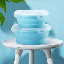 1 Piece / 3 Pieces Set / 4 Pieces Set Round Foldable Silicone Lunch Box / Storage Box With PP Cover, Blue Portable Round Bento Box, Round Kitchen Storage Box / Storage Box, Portable Food Storage Container, Refrigerator Storage Container, Dishwasher Washable, Microwave-Safe, Stackable Design For Easy Storage And Carrying, Suitable For Salads, Camping, Travel, Family, School, Etc.