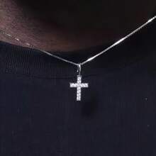 1pc Minimalist Rhinestone Cross Pendant Necklace, Casual Everyday Wear For Men, Hiphop/Punk Style