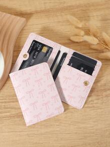 Portefeuille mini de poche de sac à main avec motif nœud rose et amour. Porte-cartes mode minimaliste, léger et portable. Poche pour argent liquide, carte d'identité, carte de crédit et pièces de monnaie. Cadeau d'anniversaire idéal pour amant, femme, fille, étudiante universitaire, écolier, homme