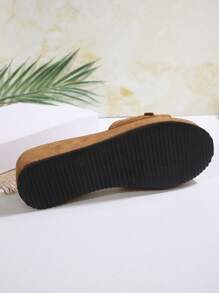 Women's Fashion Pearl Decor Wedge Slide Sandals, Suitable For Wedding, Party, Vacation, Casual Wear, Thick-Soled Slippers