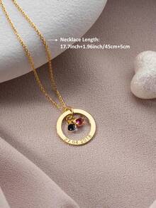 Personalized Gold Birthstone Necklace, Women's Name Necklace With Birthstone Circle Pendant, Silver Engraved Jewelry - Gold - View 8