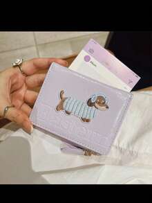 1pc Silver Wallet & Card Holder Cartoon Dog Decorative Faux Leather Bifold Coin Purse Shiny & Fashionable For Women Wallet Mini Wallet Purse Wallet Small Wallet Cute Wallet Wallet