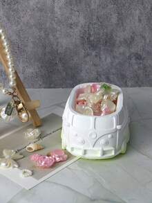 Molde de silicona con forma de autobús de dibujos animados, maceta, caravana, para hacer macetas de concreto o cemento para plantas suculentas, manualidades DIY, caja de almacenamiento, vela, taza. Decoración del hogar y jardín, artesanía, regalos. - molde de silicona blanco - Ver 8