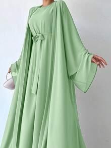 2 Pieces Set Includes Dress, Jacket And Belt - Green - View 5